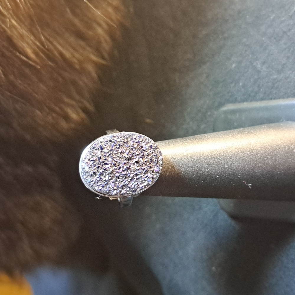 Elegant Silver Purple Drusy Agate Sterling Silver  Oval Ring - Picture 2 of 3